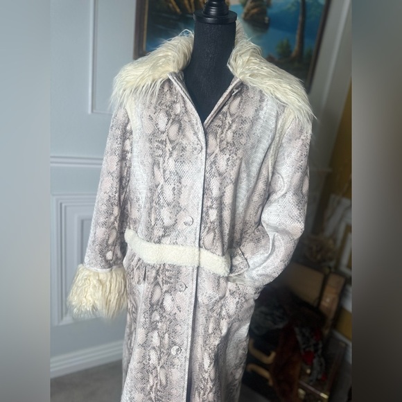 Nasty Gal Womens Snake Print Shearling Trim Longline Aviator Coat - Picture 7 of 12